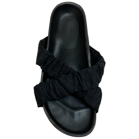 Staud Black Ruched Crisscross Michel Slide Sandals - Picture 4 of 9